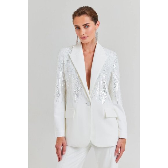 Nadine Marabi Lucille White Sequin Blazer Small NWT $495 - Picture 1 of 9